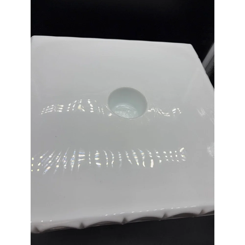 Vintage Milk Glass Square Cake Stand Scalloped Edge Pedestal Dessert Display 10